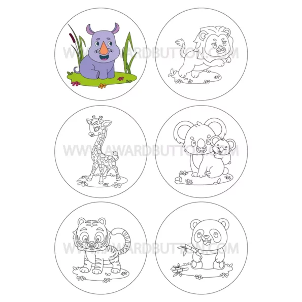 Vorlage zum Ausdrucken 59mm 75mm Tiere S1 color