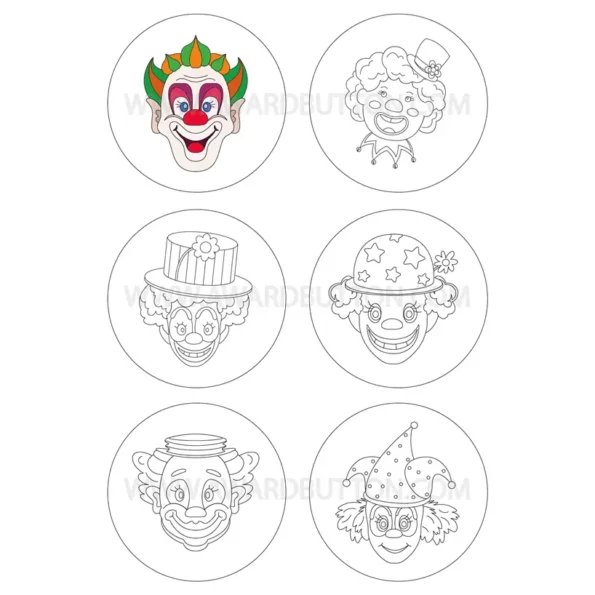 Vorlage zum Ausdrucken 59mm 75mm Clowngesicht S1 color