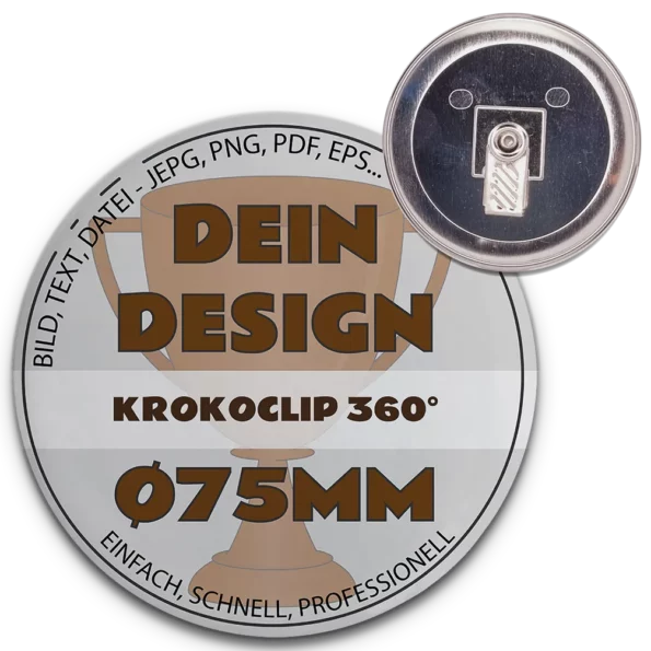 75mm Button mit Krokoclip 360°