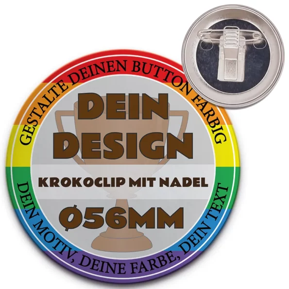 56mm Button Krokoclip mit Nadel Umrandung