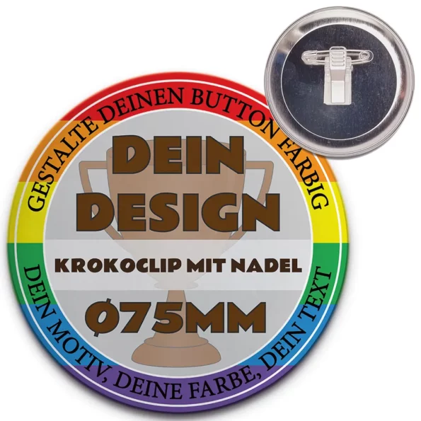 75mm Button Krokoclip mit Nadel Umrandung