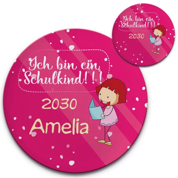 Buecherwurm Schulkind Button mit Namen
